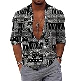 Poloshirt Herren Mode Temperament All-Match Longsleeve Hemd Herren Mode Hip Hop Digitales Drucken Shirt Herren Lose Große Casual Shirt Herren B-02 XXL