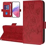 LEMAXELERS Hülle für Samsung Galaxy S6 Edge Handyhülle RFID klapphülle PU Leder Cover Magnet Schutzhülle Ständer Kartenfach Handytasche Stoßfeste Tasche Etui für Samsung Galaxy S6 Edge Rot YBMG