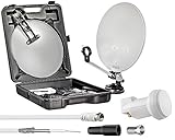 Mobiles Digitales Camping-Set und Sat-Anlage im Koffer mit 40cm Spiegel, Sauguß, 10m Kabel & Single LNB für HDTV 3D SKY - Perfekt für Camping Urlaub