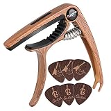 Anpro Gitarre Kapodaster Guitar Capo Guitar Capo mit 6 Plektrum Plektron Picks für Akustik- und E-Gitarre, Ukulele, Mandoline und Banjo, Holzfarb
