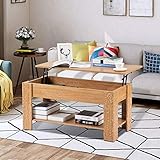 Couchtisch aus Holz mit Hebeplatte, modernes Möbelstück für Wohnzimmer, Büro, Schlafzimmer, Eichen-F