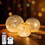 YeahBoom 3er LED Kugelleuchte Set,LED Glaskugel Lichterketten,8 Modi Deko Lampe Batteriebetrieben,LED Kugel mit Timer,Weihnachtsdeko Beleuchtet mit Crackle Glas,LED Crackle Glas Lamp