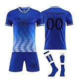 Individuelles Fußballtrikiot Benutzerdefiniert Trikot Personalisiertes Trikot Set Kinder Erwachsene mit Namen, Kinder Kurz Fußball Set Herren Trikots Shorts Socken S