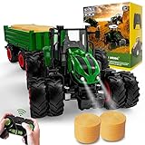 PENGBU RC Ferngesteuerter Traktor Ferngesteuert, Traktor Spielzeug ab 3 4 6 Jahre, Trecker Ferngesteuert mit Fernbedienung，Anhänger und Licht ab 3 4 6 Jahre, Weihnachten Geschenk für Kinder Jung