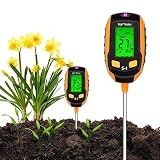 LWMTT 4 in 1 Bodenmessgerät, Digitales Bodenfeuchtemessgerät mit Temperatur/Feuchtigkeit/Sonnenlicht und PH,Hintergrundbeleuchtung Bodenfeuchtemessgerät für Gartenarbeit, Rasen, Landw