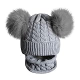 URSING Baby Strickmütze Kinder Mädchen Jungen Warme Stricken Hüte Mützen Wolle kappe Wintermütze Winterhüte Kindermütze Kopfbedeckung Bommelmütze Pudelmütze Häkelmütze (One size, B- Grau)
