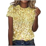 Lässiges Pailletten-T-Shirt für Damen, Party, 2025, lockere Passform, Lauf-Top, Ausgehen, Glitzer, Sommer, Rundhalsausschnitt, modisch, trendig, niedliches Club-T-Shirt, funkelnd, glänzend, rose g