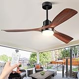 Forrovenco Deckenventilator mit Beleuchtung und Fernbedienung, Leise DC Motor, 132 cm/52 Zoll, 3 Holz Flügeln, Timer, 6 Geschwindigkeiten, ETL-gelistet, Sommer Winterbetrieb für S
