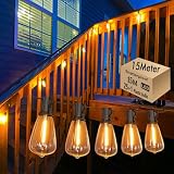 Skeerei 15M Lichterkette Außen LED ST38 Edison Outdoor Lichterkette wasserdicht IP44 mit 25+1 Plastikbirne Wasserdicht Hängende Glühbirnen Lichter für Terrasse Pergola Party Warmweiß