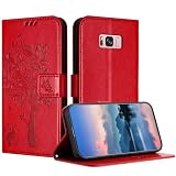 RADOO Handyhülle für Samsung Galaxy S8 Hülle Leder für Klappbar PU Leder Tasche Flip Wallet Stoßfeste Case Schutzhülle Klapphülle für Samsung Galaxy S8 Hülle Lederhülle(Rot)