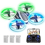 Mini Drohne mit Kamera HD 720P für Kinder, RC Drone mit LED Lichter,Quadrocopter mit 3D Flips, Kopflosem Modus und 3 Akkus,21 Min Lange Flugzeit,Spielzeug Drohne Helikopter für Kinder und Anfäng
