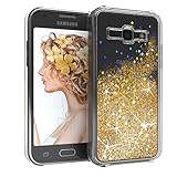 EAZY CASE Hülle kompatibel mit Samsung Galaxy J1 (2015) Schutzhülle mit Flüssig-Glitzer, Handyhülle, Schutzhülle, Back Cover mit Glitter Flüssigkeit, aus TPU/Silikon, Transparent/Durchsichtig, G