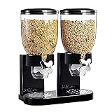 Syfunlv Müslispender doppelt, 2L Lebensmittelspender aus Kunststoff,Cornflakes,Süßigkeiten,Süßigkeiten und Müsli, 29x35x16cm Haferflockenbehälter (2L Schwarz Doppelfass)