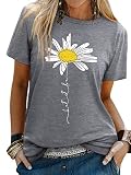 Dresswel Damen Let It Be T Shirt Gänseblümchen Grafik Druck T-Shirt Kurzarm Rundhalsausschnitt Tee Shirts Oberteile Sommer Tops (1-Grau, S)