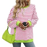 Gestreiftes Sweatshirt Damen Oversized Y2k Rundhals Farbblock Streifen Langarmshirts Gestreifte Langärmelig Oberteile Basic Farbblock Streifenshirt Lässiges Gestreift T Shirt Lock