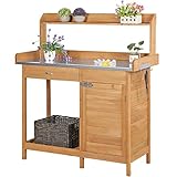 Yaheetech Pflanztisch mit Schubladen & Unterschrank, Blumentisch, Outdoor Gärtnertisch Holzpflanztisch mit verzinkt Arbeitsplatte, Gartenarbeitstisch Wetterfest, 112 x 46,5 x 125 cm, Holzfarb