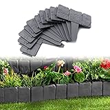 UISEBRT 60Pcs Rasenkante Kunstoff 15m Beeteinfassung Steinoptik Palisade Beetumrandung Mähkante Gartenzaun für Garten Border Blumenbeet, LxH 25x23cm,
