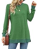 WNEEDU Damen Oberteile Langarmshirt Rundhalsausschnitt Langarm Sweatshirts für Frauen Leichte Pullover Basic Tops Waldgrün XL