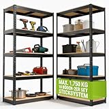 Juskys 2er-Set Lagerregal Basic 2X 180x90x40cm (HxBxT) - 1750 kg - 10 Böden - Schwerlastregal Steckregal Metall Kellerregal Regalsystem Regal - G