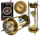 Hanzla Collection Sanduhr mit Kompass, Patina, antikes Messing, nautische Maritime Sanduhr, Vintage, Stundenglas, Metall, dekorative Sanduhr für Geschenk und Zuhause, Schreibtisch, Bürodek