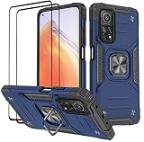 KANSi Hülle für Xiaomi Mi 10T PRO/Mi 10T, Schutzfolie [2 Stück] Silikon TPU Hart PC Handy Hüllen 360 Grad Drehbar Ringhalter Bumper Stoßdämpfung Schutzhülle - B