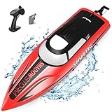tech rc Ferngesteuertes Boot LED Nacht 25km/h High Speed Rennboot Autopilot-Modus Nie-Kentern Geschwindigkeit-Einstellbar Speedboot 1200MAH Akku 2,4GHz Fernsteuerung für Erwaschene ab 14