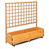 GASPO Blumenkasten mit Rankgitter, Pflanzkübel aus Holz für Balkon und Garten, inklusive Rankhilfen für Kletterpflanzen, Sichtschutz,Farbe Honig, 136 cm x 37 cm x 140 cm, M