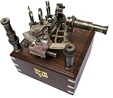 Messing Nautical Sextant J Scott London Vintage Antik Astrolabe Schiff Navigation Instrument Celestial & Nautical Sextant mit Zwei extra Sichtfenster Teleskop/Astrolable Sextant Tool mit Holzbox Box