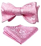 HISDERN Fliege Herren Set Rosa Fliegen mit Einstecktuch Formale Klassische Paisley Verstellbar Selbst Fliege für Bräutigam Hochzeit Party Fasching