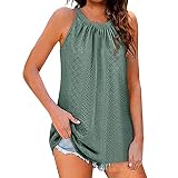 Tanktop für Frauen, lockere Passform, Stehkragen, ärmellose Neckholder-Tops, lässig, Plissierte Ösen, Sommer, fließende Hemden, Bluse Shirts Damen Kurzarm Tanktop Damen Lang Baumw