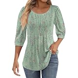 Dirndl Bluse Damen 3/4 Arm Bluse 3/4 Arm Damen T-Shirt Damen 3/4 Arm Baumwolle Damen Fitness Yoga Pilates 3/4-Arm Shirt T-Shirt Damen Weiss 3/4 Arm Christmas Shirt Dirndlbluse Türkis XL