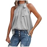 weiße bluse damen damen oberteile sommer oberteile damen sexy rückenfrei Leopardendruck Neckholder Tanktop Weste Top mit Seitliche Schleife Sommer Ärmellose Tunika Oberteile spitzen blusen (Grau, M)