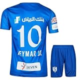 Gokaynex Neymar Jr. Al Hilal #10 Kinder Fußballtrikot Set, 2023/2024 Neue Saison, Kurzarm Trikot und Shorts für Sets, Sporttrikot, Fußball-Trainingstrikots (152,Weiß Blau)