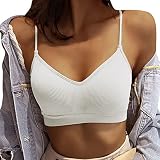 Tops für Damen Tank - Casual Strand Trägerloses Top Crop Tops Damen Scoop Ausschnitt Shirt Damen Rundhals Blusen Sommermode Oberteile Teenager M
