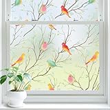 Lifetree Fensterfolie Blickdicht, Selbsthaftend Milchglasfolie, Sichtschutzfolie Fenster, Sonnenschutzfolie Statisch Haftend Anti UV Dekorfolie Vogel für Wohnzimmer und Büro 44.5 * 200
