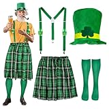 Irland St. Patricks Day grün Karierte Schürze Wein Diener Kellner Urlaub Party Zylinder Anzug Mittelalterliches Kostüm Für Jungen, Königliches Ritterkostüm (Green, One Size)