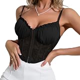 Haibang Damen Crop Top Spitze Sexy Spaghetti Bauchfrei Oberteile Sheer Mesh Corset Korsett Top Slim Fit Bralette Spitzen Camisole Sommer Cami Tank Top Clubw