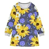 Caihoyu Baby-Mädchen-Sweatshirt-Kleid, Kleinkind, niedliches Jersey-Shirt, Sonnenblume, Kamille, Flachs, Blüten, 2 J