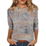 Damen Tshirt 3/4 Arm Sommer Damen Tunika 3/4 Arm Weisses T Shirt Damen 3/4 Arm Damen Fitness Yoga Pilates 3/4-Arm Shirt Broschen für Kleidung Baumwoll Tshirt Damen Braun 2XL