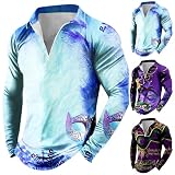 Karneval Sweatshirt Herren Langarm mit 3D Drucken Große Größe Karnevalsmuster Herrren Kostüm Fasching Herren Oberteile Elegant Langarmshirt Pullover Top Elegant Silvester Outfit (A3-Dark Blue, XXXXL)