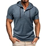 Sommer Muscle Shirt mit Kapuzen Sweatshirt Sportshirt Herren Kurzarm Hoodies für Fitness Gym Laufshirt Einfarbig Oberteile Kapuzenpullover Sportlich T-Shirt F