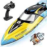 DEERC ferngesteuerte Boote mit Bürstenlosen Motor 2212,48 km/h RC Boot mit Alarmfunktion, 2,4 GHz Rennboot mit LED-Leuchten für Meere, Pools und Seen,Speedboot-Spielzeug für Kinder&Erw