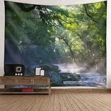 Epinki Tapisserie Wandbehang 240x220cm, Landschaft Natur Wandteppich Wald Bach Dschungel Tapisserie Polyester Tapestry für Schlafzimmer, Grün Braun Weiß