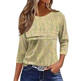 Tshirt Cecile Damen,Sweatshirt Baumwolle Damen Pullover Elegant Frauen Damen Basic 3/4 Ärmel Shirt Freizeithemd Tshirt Casual Locker Tunika Blusentop （Gelb，XL）