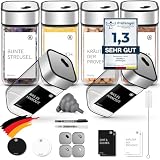 Miorkly 6 Gewürzgläser Eckig,120ML Gewürzdosen Set mit Streueinsatz,Gewürzstreuer mit Drehdeckel-Starke Versiegelung,Edelstahl-Glas Gewürz Organizer inklusive Trichter, Etikett und S