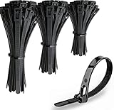 Oksdown 150 Stück Kabelbinder wiederverschließbar Schwarz 150/200/300mm(je 50 Stück) 7,6 mm Starke UV Beständig Groß Nylon Kunststoff wiederverwendbar Set für Kabelmanagement,Gartenarb