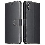 ELESNOW Hülle für iPhone X/XS, Premium PU Leder Flip Wallet Schutzhülle Tasche Handyhülle für iPhone X/XS (Schwarz)
