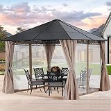 MASTERCANOPY 3 x 3 m Hardtop-Aluminium-Gartenlaube mit Seitenwänden und Netzwänden für Garten, Hof, Khak