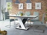 Sellon24® Esstisch Ausziehbar Weiß - Schwarz Hochglanz 120-170 cm, Esszimmertisch für 4-6 Personen, mit Synchronauszug - 120x76x80 cm (BxHxT) - Ausziehtisch Modern Esszimmer Dix