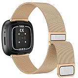 Amzpas Armband für Fitbit Versa 3 Armband Damen Herren,Edelstahl Metall Mesh Ersatzarmband Magnetschloss Uhrenarmband für Fitbit Versa 4 Armband/Fitbit Sense Armband/Fitbit Sense 2 (Roségold)